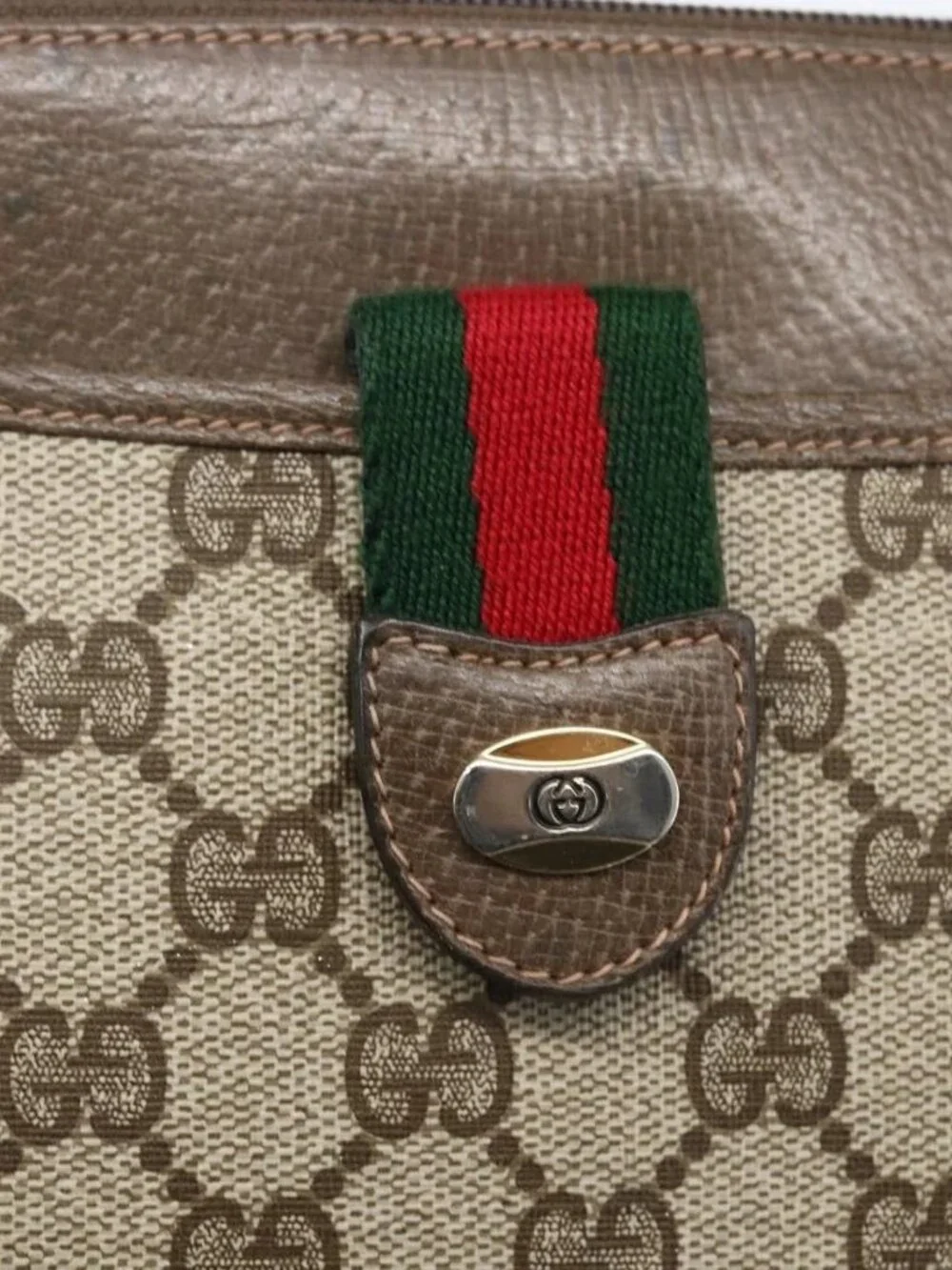GUCCI GG Supreme Web Sherry Line Shoulder Bag PVC Beige 39 02 026 Auth ka1189 - Picture 11 of 16